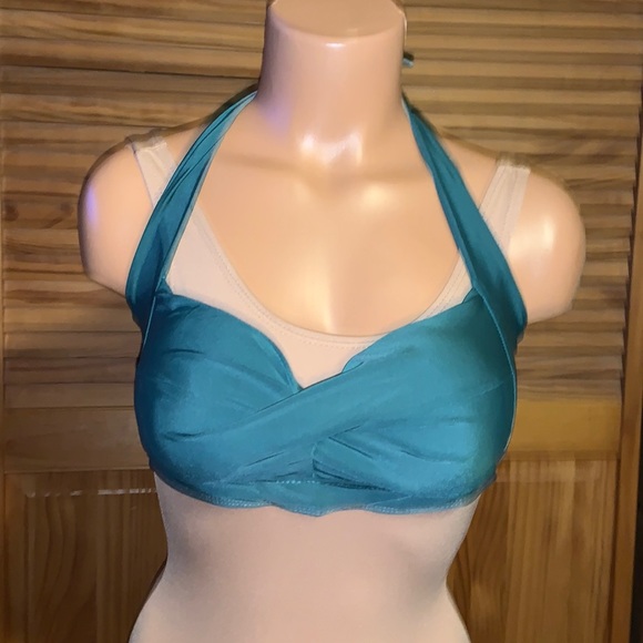 Unbranded bikini top green pinup style with double back strap Asian size 2X US S - Picture 1 of 8